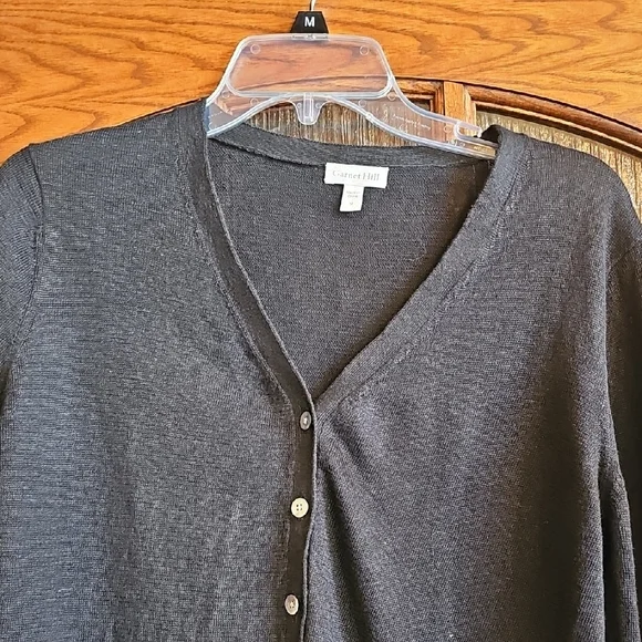 Garnet Hill Black V-Neck Button Cardigan - Picture 2 of 5